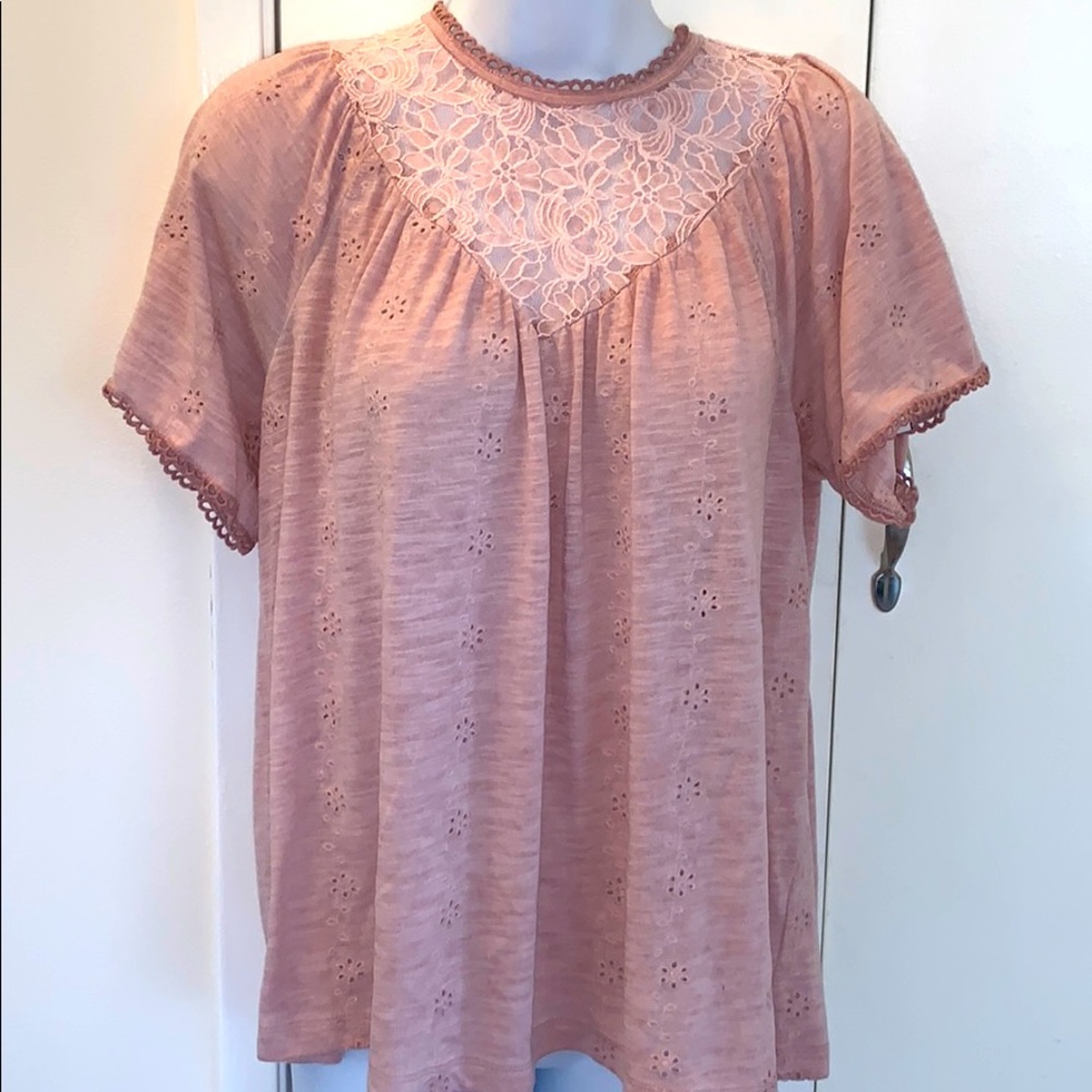 - Knox Rose dusty pink lace Victorian small blouse